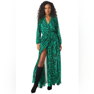 Misa Los Angeles Jocasta Maxi Dress Emerald Green Black Abstract Floral Womens S