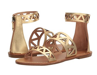 NWOT Soludos Geo Laser Cut Band Metallic Leather Flat Gladiator Sandal Gold US 5