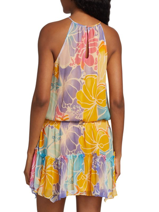 NWT Ramy Brook Kourtney Halter Neck Floral Mini Dress Pale Lavender Women's XL