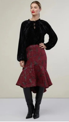NWT Rachel Parcell Metallic Floral Jacquard Fit & Flare Skirt Deep Red Womens 10
