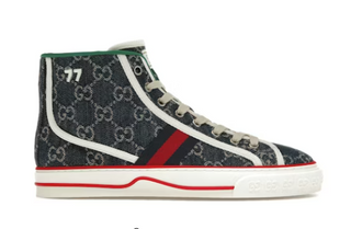 Gucci Tennis 1977 Monogram Logo High Top Sneakers Blue GG Denim Women's EU 36