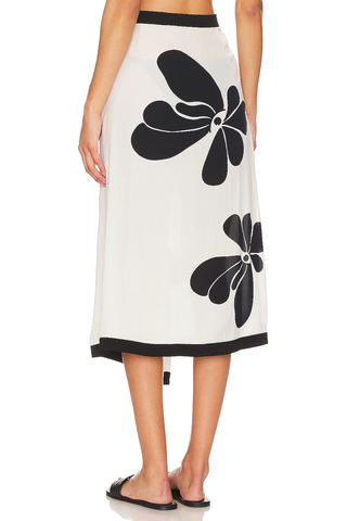 NWT Adriana Degreas Floral Printed Midi Pareo Skirt Off Black Women's Size 0