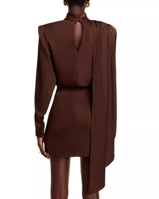 Ronny Kobo Bianca Satin Ruched Mini Dress Chocolate Brown Women's Size Large