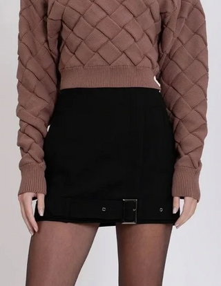 NWOT Nonchalant Label Wool Blend Belted Trim Mini Skirt Black Women's Size XS
