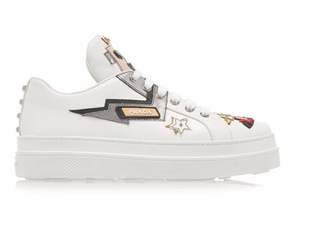 Prada Leather Robot Queen Patchwork Low Top Platform Sneaker White Women's EU 39