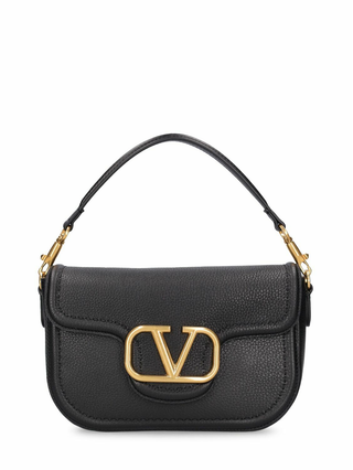 Valentino Garavani Alltime Grainy Calfskin Medium Shoulder Bag Black/Gold