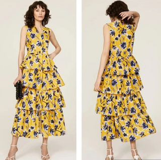 Osman Yousefzada Collective Tiered Midi Shirt Dress Marigold Yellow Floral 4