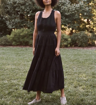 The Great. The Victorian Sleeveless Crossback Tiered Apron Dress Black Women's 2