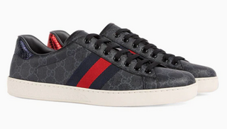 Gucci Ace GG Supreme Monogram Low Top Sneakers Black Gray Mens Size US 9.5