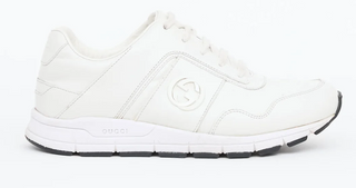 Gucci Miro Soft Leather Interlocking Logo Low Top Sneakers White Womens EU 35.5