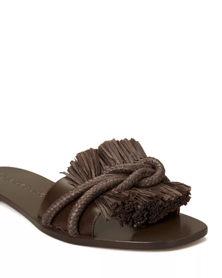 Tory Burch Rope Leather Slip On Slide Flat Sandals Fudge Brown Women's Size 8