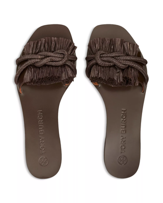 Tory Burch Rope Leather Slip On Slide Flat Sandals Fudge Brown Women's Size 8