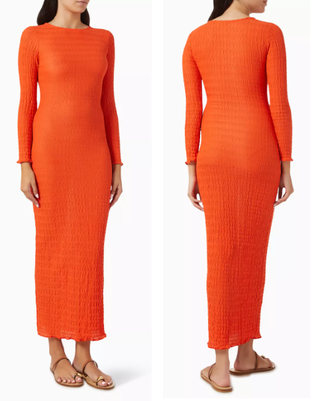 Montce Solidad Textured Stretch Long Sleeve Maxi Dres  Tangerine Womens Small