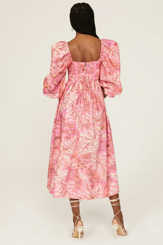 Ulla Johnson Leilani Cotton Puff Sleeve Square Neck A-Line Midi  Dress Pink 8