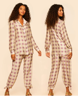 Cia Maritima Silk 2 Piece Cover-Up Set Shirt and Pants Vera Cruz Womens Size M
