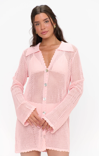 Show Me Your Mumu Button Up Coverup Dress Peachy Pink Crochet Womens Small