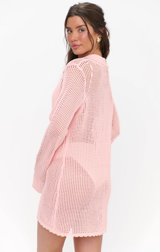 Show Me Your Mumu Button Up Coverup Dress Peachy Pink Crochet Womens Small