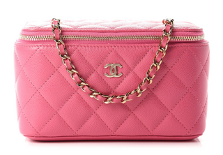 Chanel Caviar Quilted Small Vanity Case Crossbody Bag With Chain Pink