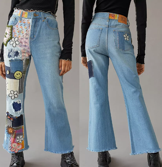 BDG Embroidered DIY Craft High Waisted Cropped Flare Jeans Blue Womens Size 27