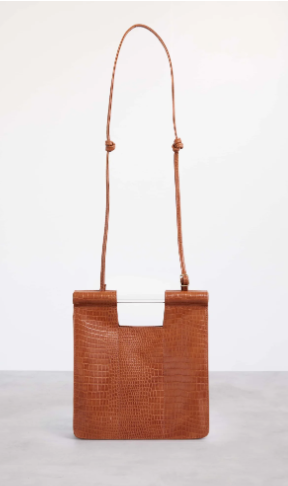 Beis Embossed Faux Leather Crossbody Bag Cognac Brown