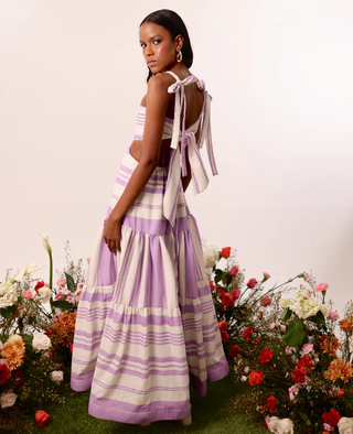 Liliana Meza Elsie Striped Cutout Maxi Sundress White Purple Women's Size Large