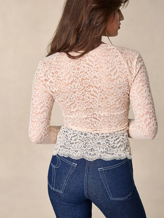 Rouje Paris Long Sleeve Sheer Lace Blouse Bonnia Rose-Pale Women's 34 FR / US 2