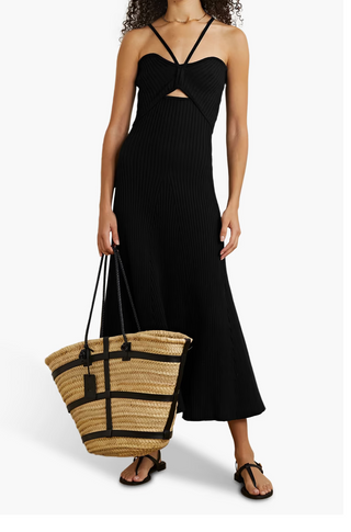Anna Quan Galina Ribbed Knit Halter Neck A-Line Midi Dress Black Women's Size 8