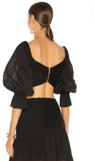 Zimmermann Pleated Sweetheart Neck Blouson-Sleeve Crop Blouse Black Women's 0