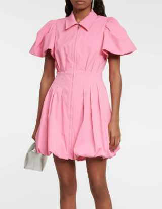 Jonathan Simkhai Cleo Puff Sleeve Pintuck Mini Shirt Dress Pink Women's Size 0