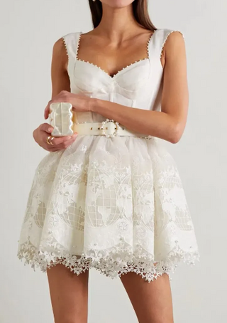 NWOT Zimmermann High Tide Embroidered Belted Corset Mini Dress White Size 1 / S