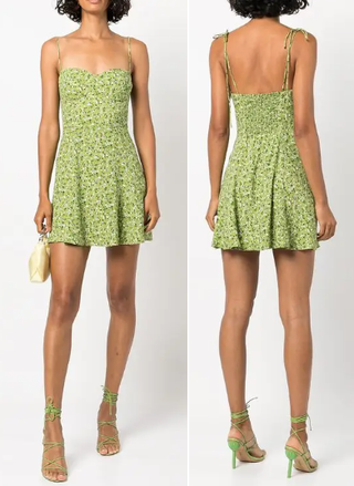 Reformation Saskia Floral Sleeveless Mini Dress Avocado Green Women's Size 0