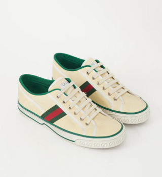NWT Gucci Canvas Low Top Tennis 1977 Sneaker Cream Green Women's Size US 12
