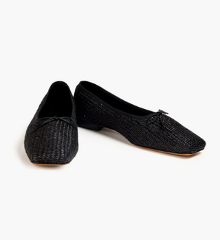 Mansur Gavriel Bow-Detailed Square Toe Raffia Ballet Flats Black Women's EU 39.5