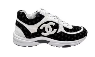 Chanel CC Interlocking Logo Suede Low Top Fashion Sneakers Black White EU 37.5