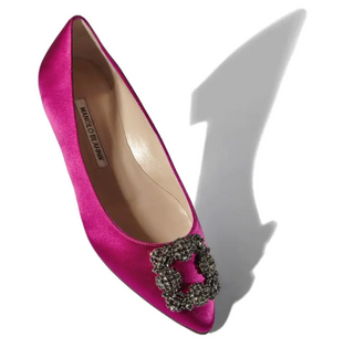 Manolo Blahnik Hangisflat Satin Jewel Buckle Flat Pumps Dark Fuchsia Women EU 39