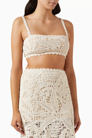 Hemant & Nandita Goa Cotton Palm Crochet Bandeau Top Cream Women's Medium