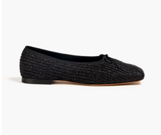 Mansur Gavriel Bow-Detailed Square Toe Raffia Ballet Flats Black Women's EU 39.5