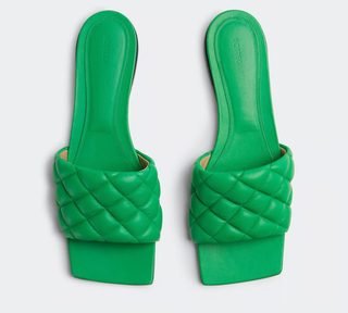 Bottega Veneta Quilted Padded Flat Sandals Parakeet Green Women's Size EU 36.5