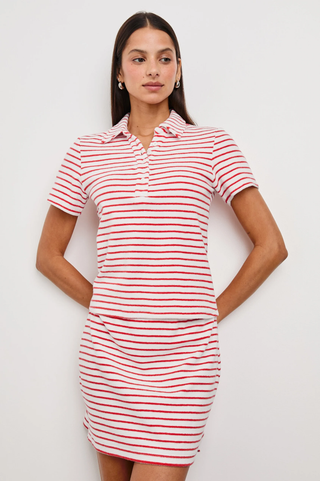 NWT Rails Naveli Short Sleeve Collared Court Polo Shirt Cherry Stripe Women's XS