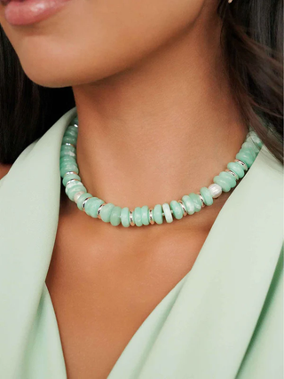 NWT Ettika Saint Tropez Beaded Necklace Seafoam Stone with Silver Plating