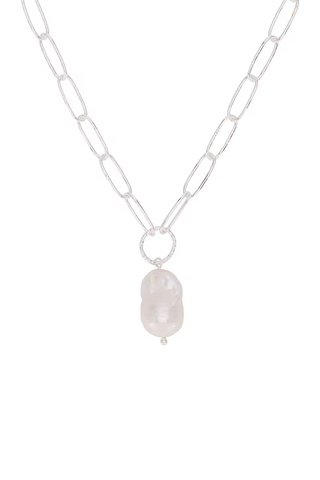NWT Ettika Adjustable Chain Necklace with Single Pearl Pendant Silver