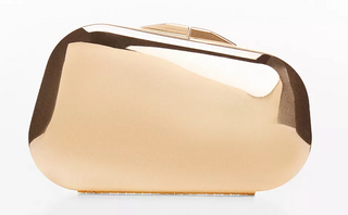 MANGO Women's Metallic Clutch Handbag Long Removable Strap Gold