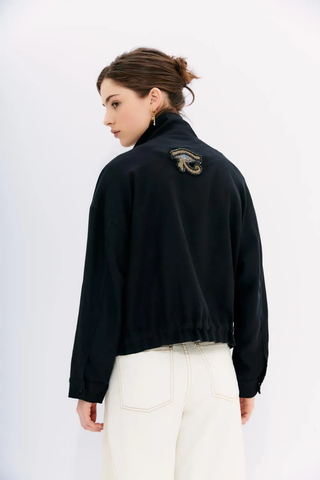 NWT Rapsodia Chaqueta Summer Snake Full Zip Utility Jacket Black Women's Size M