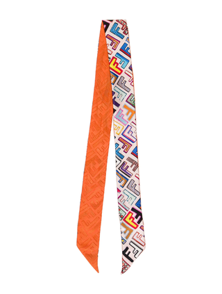 Fendi Twilly Silk Multicolor/Orange Zucca Fun Fair Silk Bandeau Scarf