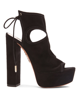 Aquazzura Sexy Thing Suede Ankle Strap Cutout Chunky Platform Heels Black EU 39