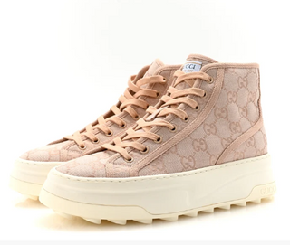 Gucci Canvas GG Monogram Tennis 1977 High Top Platform Sneakers Skin Rose EU 38