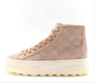 Gucci Canvas GG Monogram Tennis 1977 High Top Platform Sneakers Skin Rose EU 38