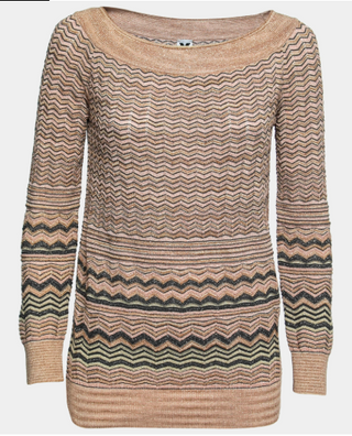 M Missoni Chevron Patterned Lurex Knit Pullover Sweater Beige/Gray Womens Size 2
