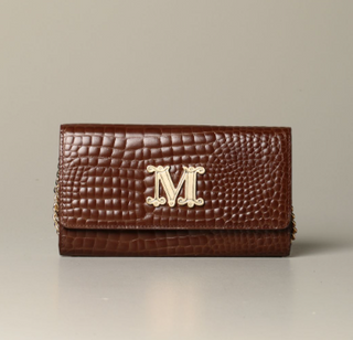 NWOT Max Mara Crocodile Texture Leather Clutch Wallet Brown