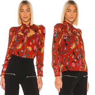 Alexis Elodie Floral Open Sweetheart Neck Blouse Rust Nouveau Women's Size XS